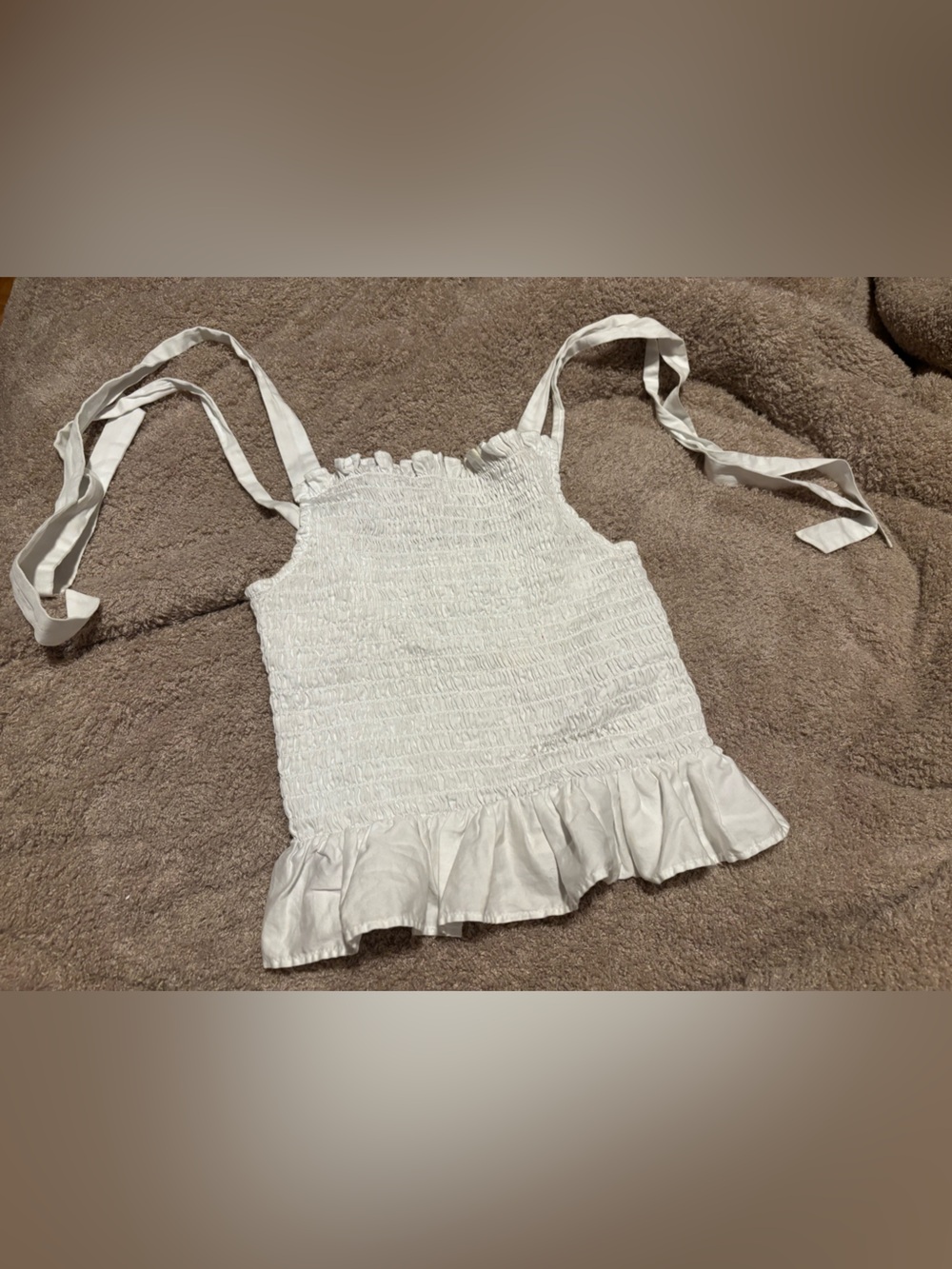 H&M White Smocked Tie-Shoulder Ruffle Camisole